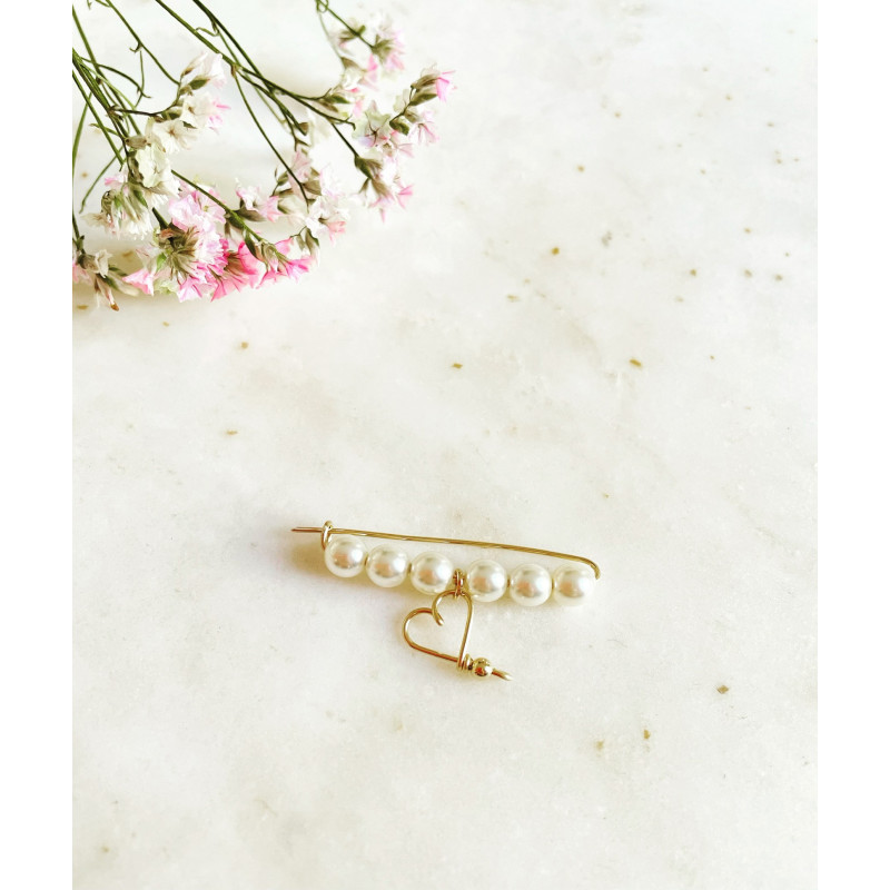 Broche épingle Dorée Avec Perle – Bijou Vintage Sans Marque